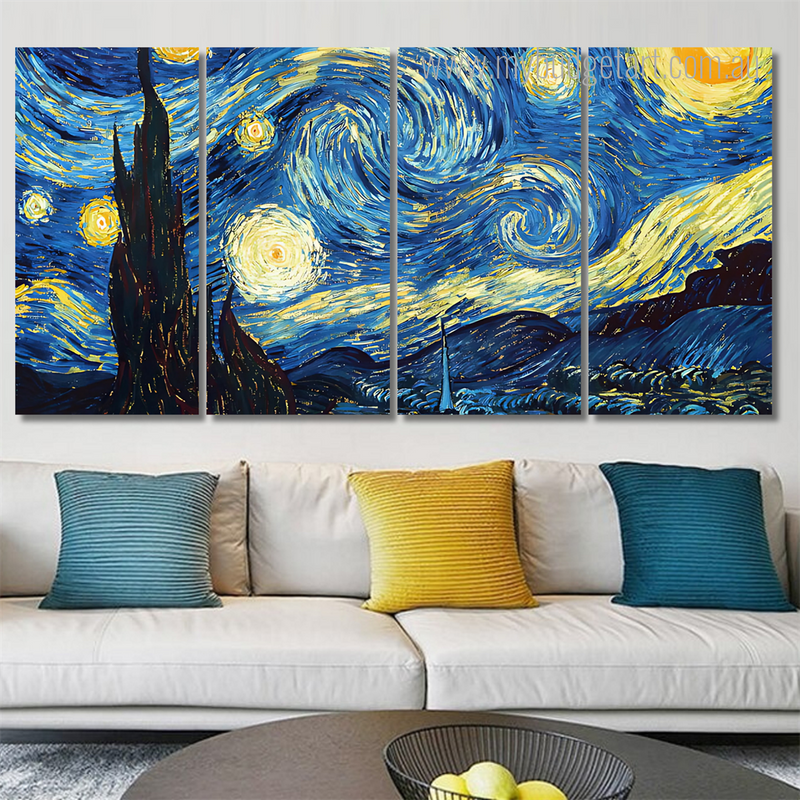 The Starry Night Landscape Modern Framed Painting Photo 4 Piece Canvas Wall Art Set Australia For Room Décor